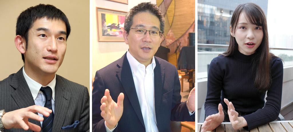 (左から)第一生命経済研究所主席エコノミストの西浜徹氏、慶応大学教授の加茂具樹氏、民主活動家の周庭氏