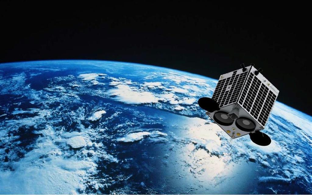 宇宙空間に打ち上げられた県民衛星「すいせん」のイメージ(プロジェクトに協力する宇宙開発ベンチャー企業「アクセルスペース」提供)