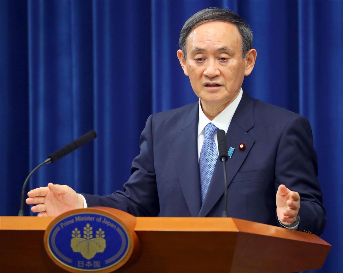 4日に年頭の記者会見に臨んだ菅義偉首相。緊急事態宣言について述べたほか、日米関係や中国、北朝鮮の問題についても言及した =首相官邸(萩原悠久人撮影)