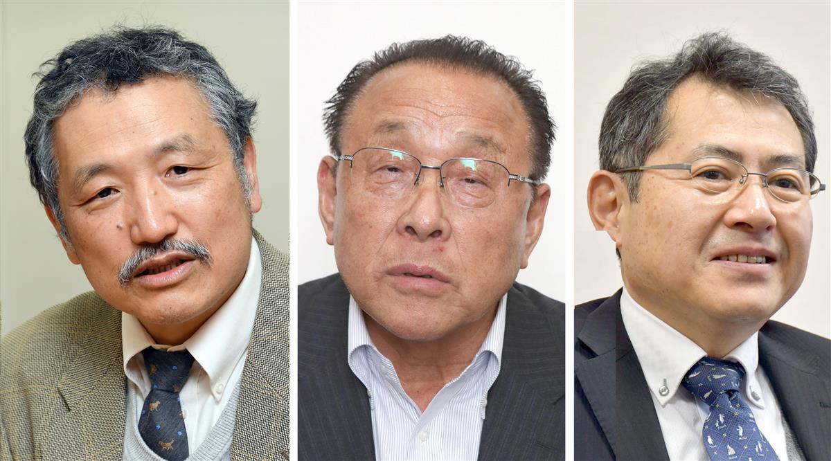 左から、東大工学部の岡本孝司教授、相馬双葉漁業協同組合の立谷寛治組合長、茨城大の田内広教授