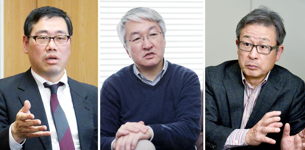 (左から)松井慎哉氏(林修太郎撮影)、黒木亮氏(松井英幸撮影)、江上剛氏(酒巻俊介撮影)