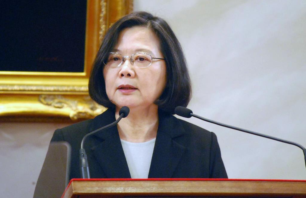 １月２日、台北の総統府で、中国の習近平国家主席の演説に対する談話を発表する台湾の蔡英文総統（田中靖人撮影）