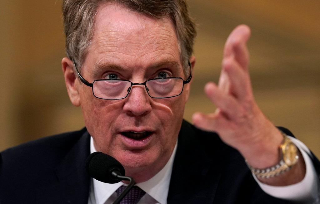 米議会公聴会で発言する米通商代表部(USTR)のライトハイザー代表=2月27日、ワシントン(ロイター)