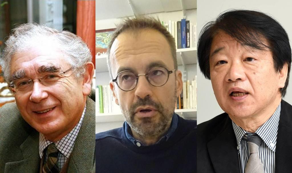 (左から)英国のジャックス・アーノルド元保守党議員、パリ政治学院のシルベン・カーン教授、帝京大の渡邊啓貴教授