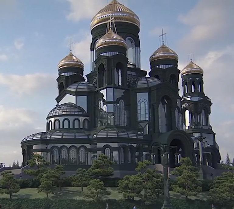 ロシア国防省の主導で、モスクワ近郊に建築されている「ロシア軍事力大聖堂」（聖堂建設寄付基金の公式ホームページから）
