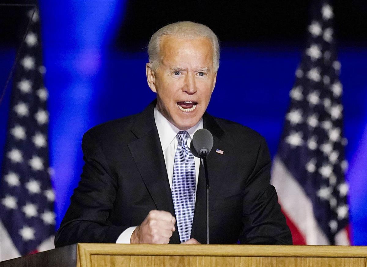 米大統領選の勝利宣言をするジョー・バイデン前副大統領=7日(AP)