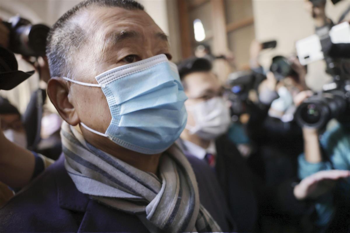 2020年12月31日、審理のため香港終審法院に到着した香港紙、蘋果日報(リンゴ日報)創業者の黎智英氏(共同)