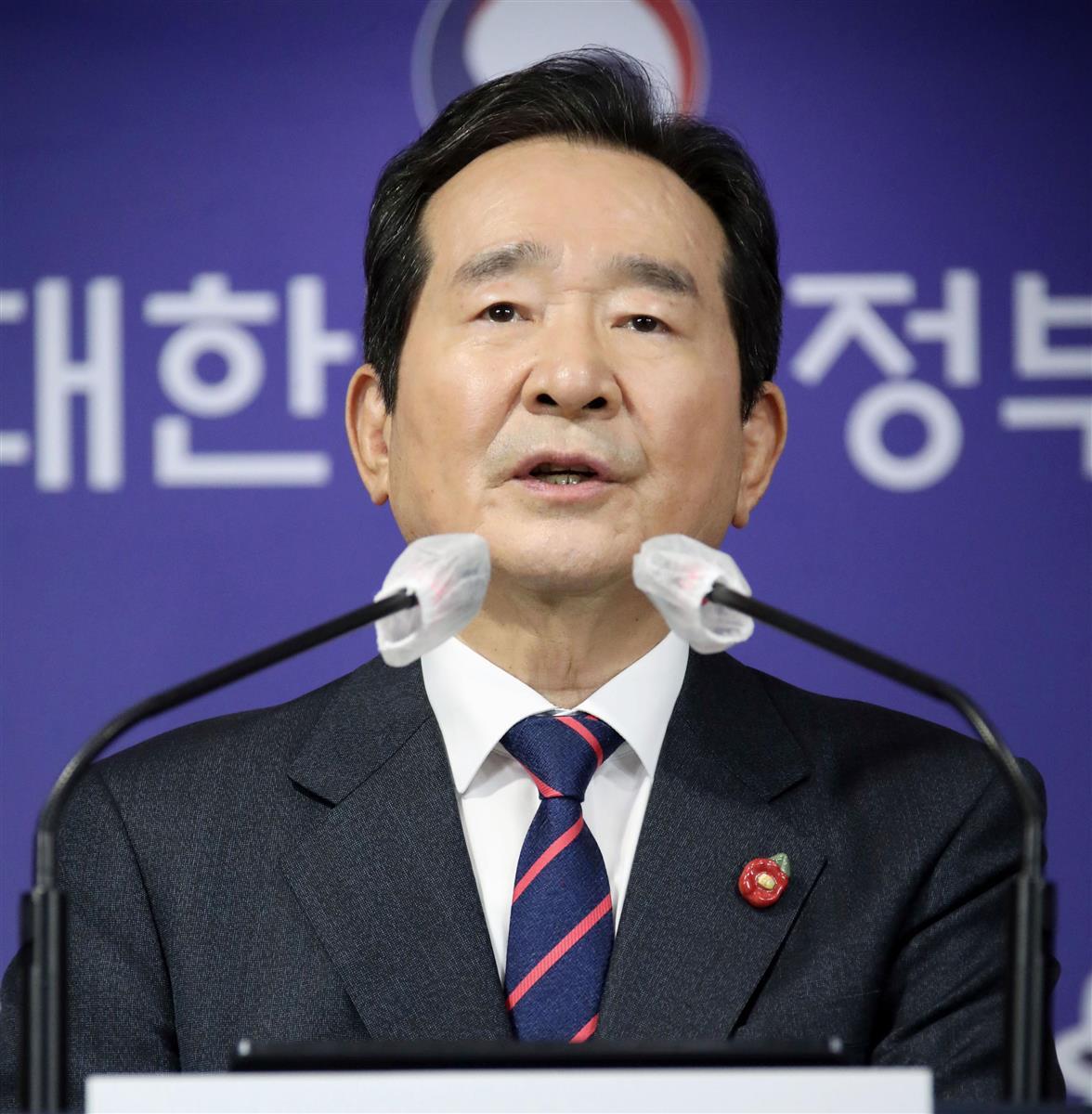 韓国の丁世均国務総理(首相)。SNSを通じ、日本の教科書に竹島が記述されることを非難した(聯合=共同)