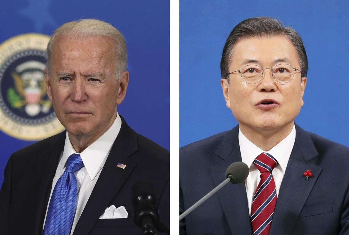 バイデン米大統領(ゲッティ=共同)、韓国の文在寅大統領(聯合=共同)