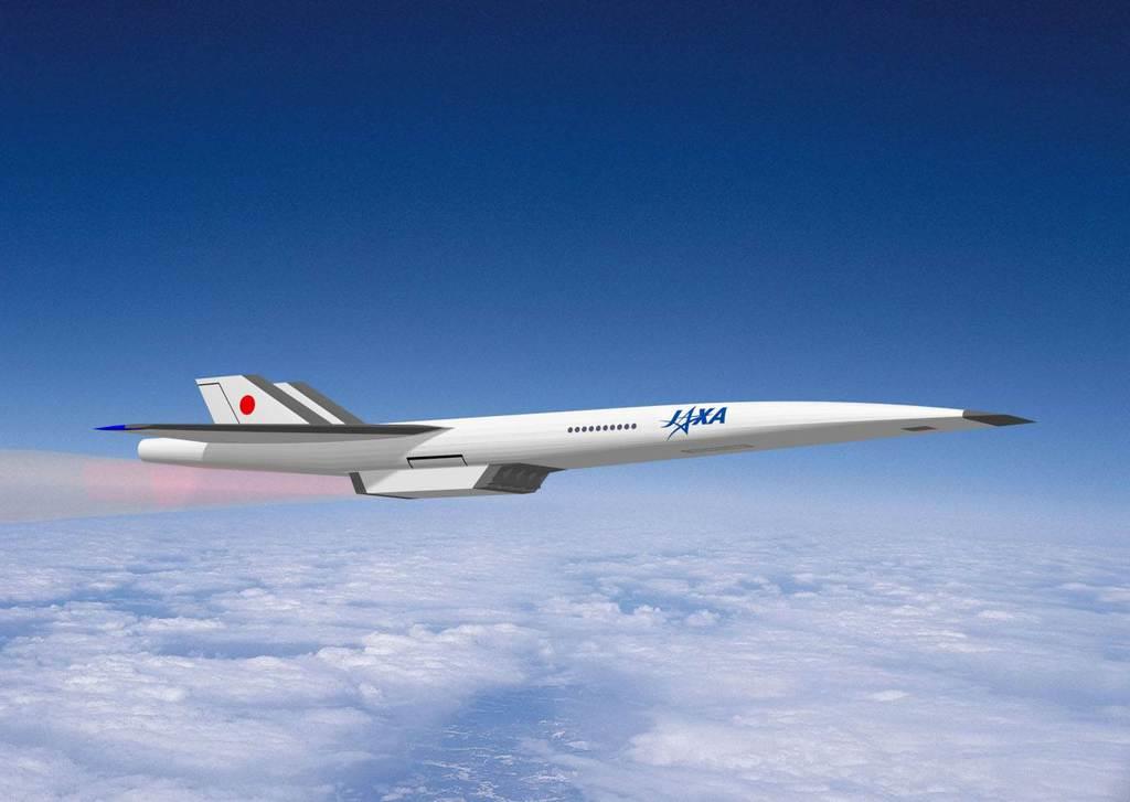 マッハ５で飛行する１００人乗り極超音速旅客機の想像図（ＪＡＸＡ提供）