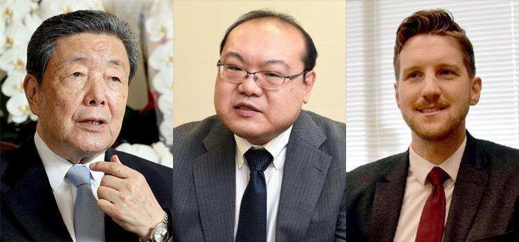 (左から)自民党・森山裕国対委員長、みずほ総研調査本部政策調査部の菅原淳一主席研究員、ヘリテージ財団のライリー・ウォルターズ氏