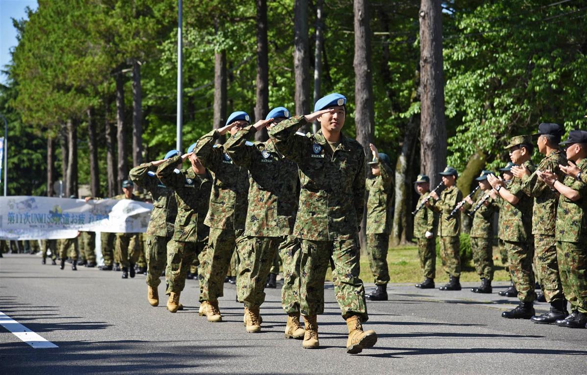 国連平和維持活動(PKO)で派遣されていた南スーダンから帰国した陸上自衛隊の隊員ら=平成29(2017)年5月29日、仙台市宮城野区の陸上自衛隊仙台駐屯地(千葉元撮影)