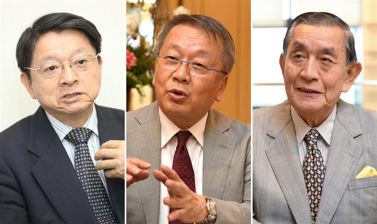 (左から)片山善博・早稲田大大学院教授、田中大輔・前東京都中野区長、佐々木信夫・中央大名誉教授