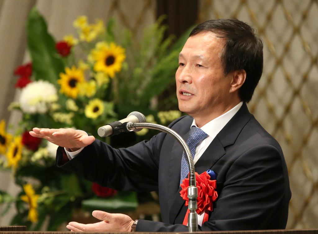 大阪「正論」で講演する李相哲・龍谷大教授=2日、大阪市北区のホテル阪急インターナショナル(前川純一郎撮影)