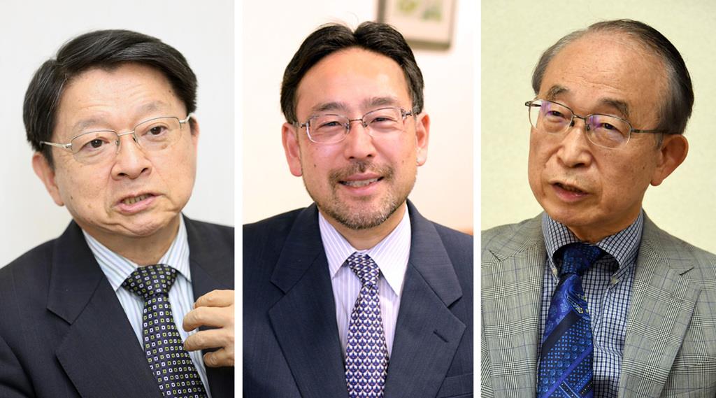 (左から)元総務相・前鳥取県知事の片山善博氏、日本総合研究所主席研究員の藻谷浩介氏、元東京都副知事の青山●(=にんべんに分の刀を月に)氏