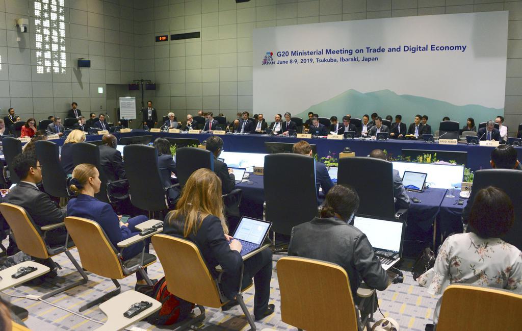 G20貿易・デジタル経済相会合の2日目の協議=9日午前、茨城県つくば市